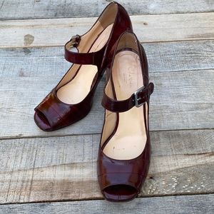 Women's Burgundy Peep-Toe Mary Jane Shoes